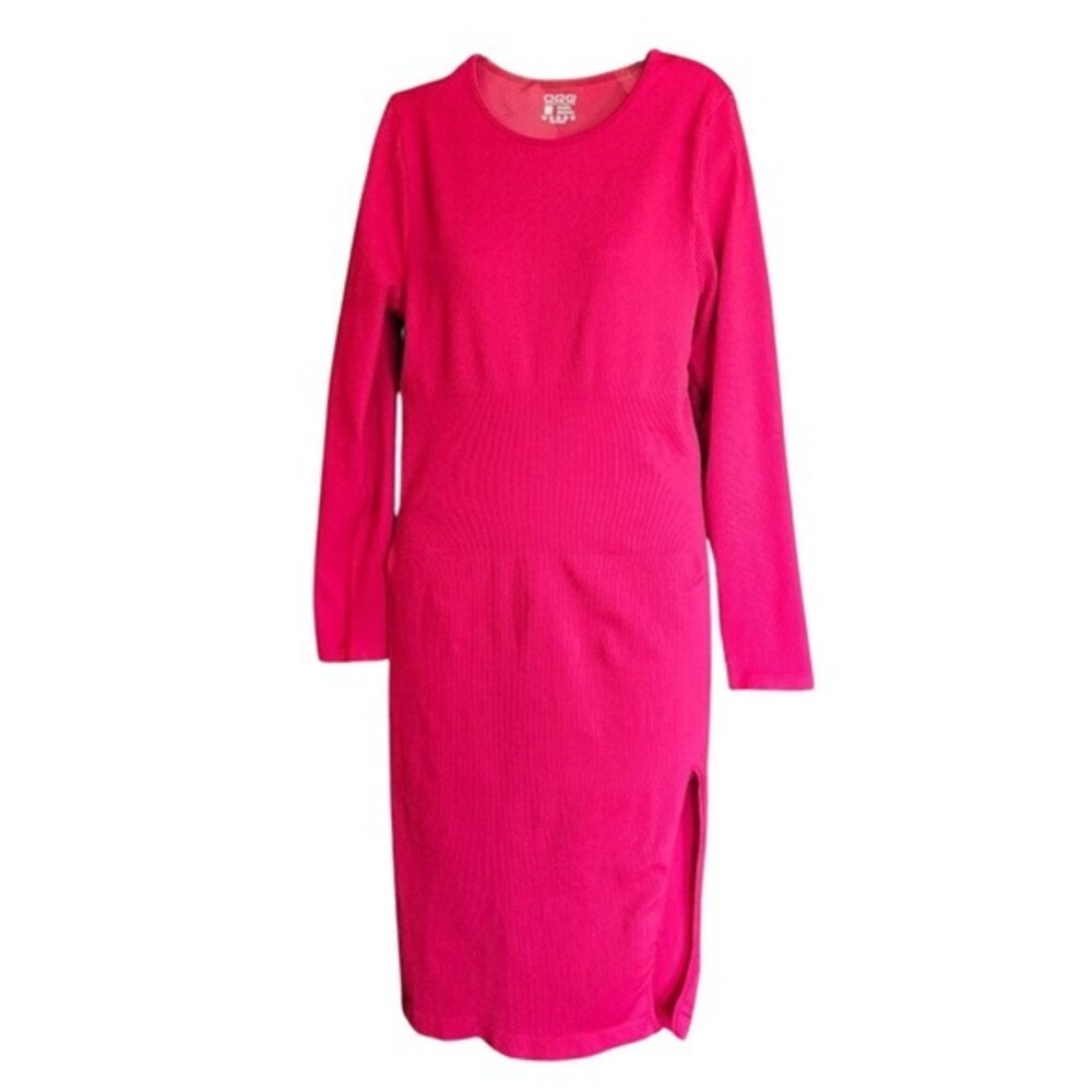 OQQ Red Ribbed Bodycon Mini Dress Womens L‎ Seamless Compression Slit Party